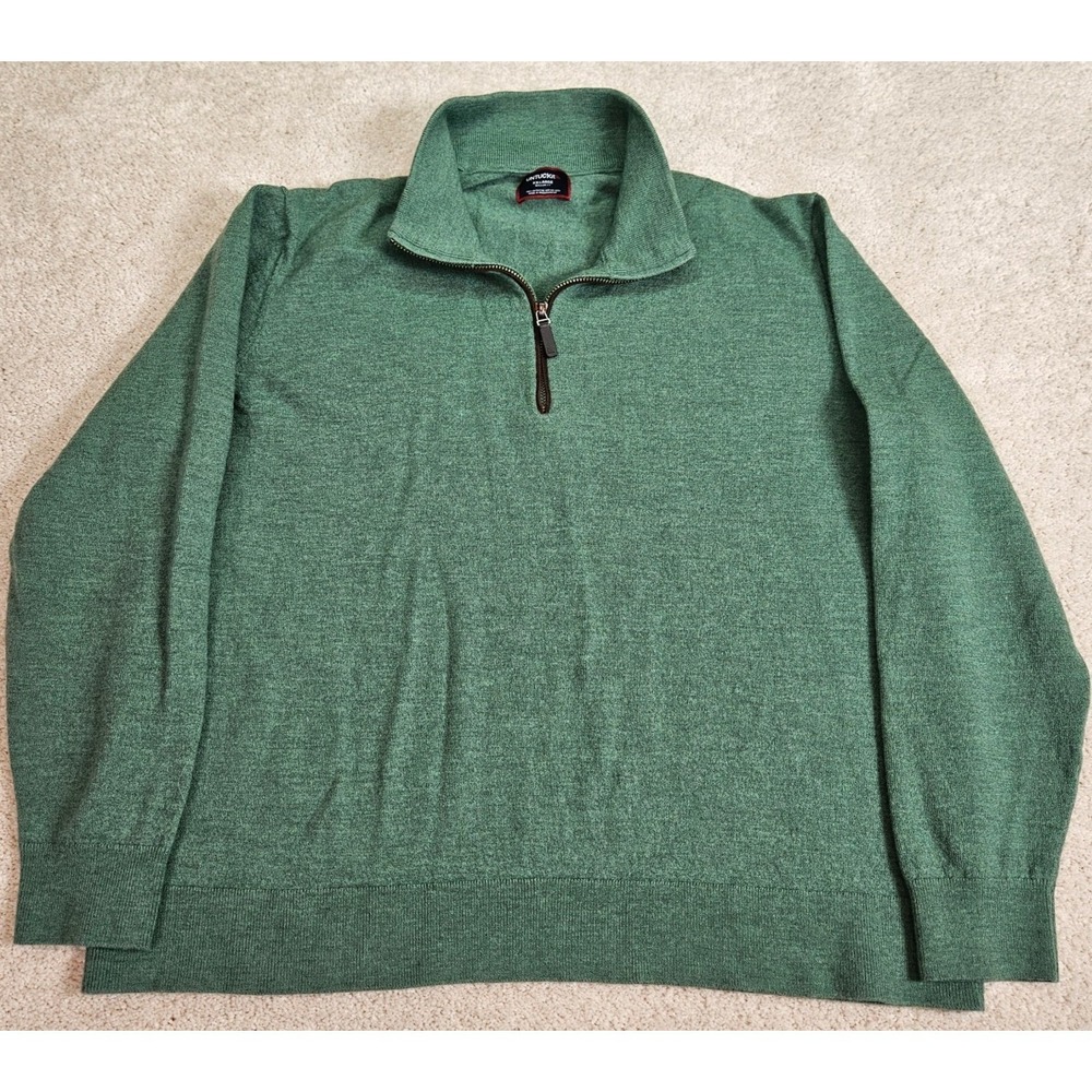 UNTUCKit Sweater Mens 2XL Green Extra‎ Fine Merino Wool Quarter-Zip Pullover Lux